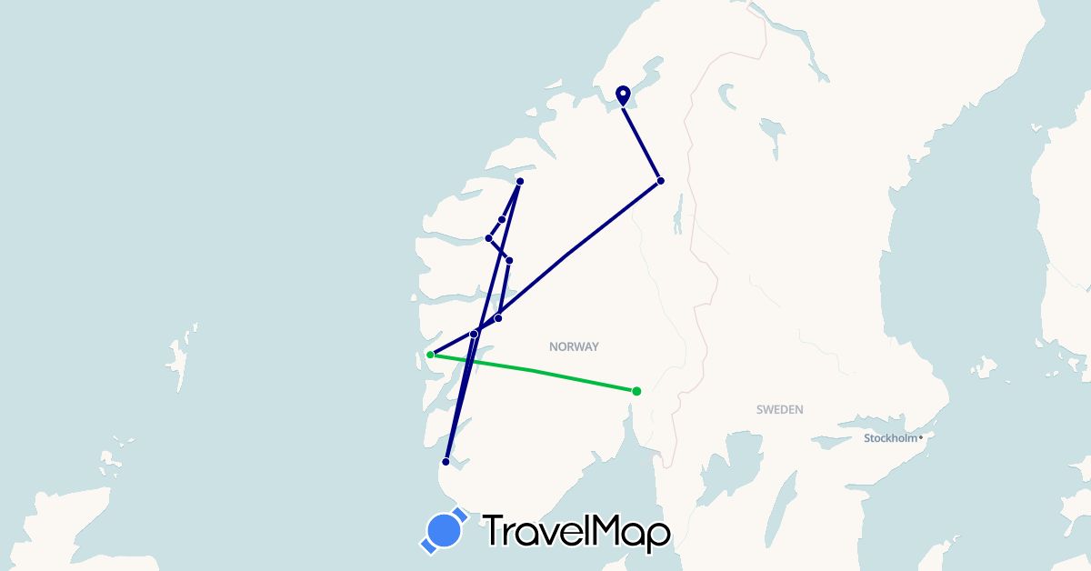 TravelMap itinerary: driving, bus in Norway (Europe)
